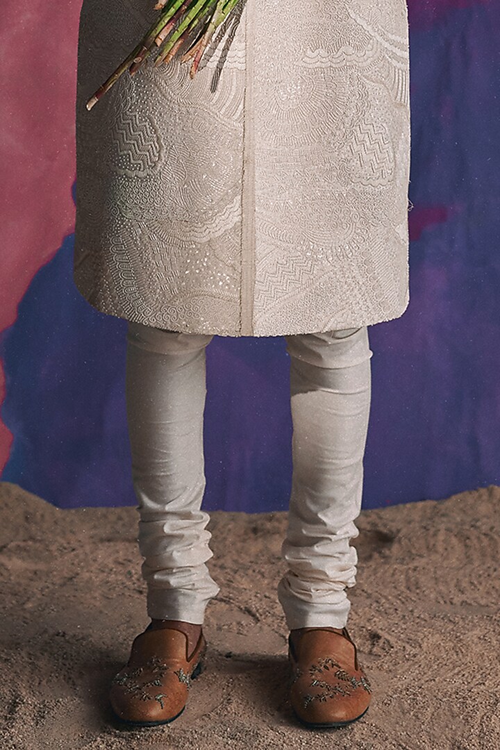 Ivory Silk Hand Embroidered Groom Sherwani Set by Amaare at Pernia's Pop Up Shop