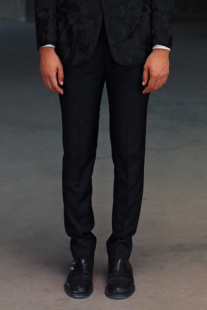 Black Suiting Hand Embroidered Tuxedo Set by Amaare at Pernia's Pop Up Shop