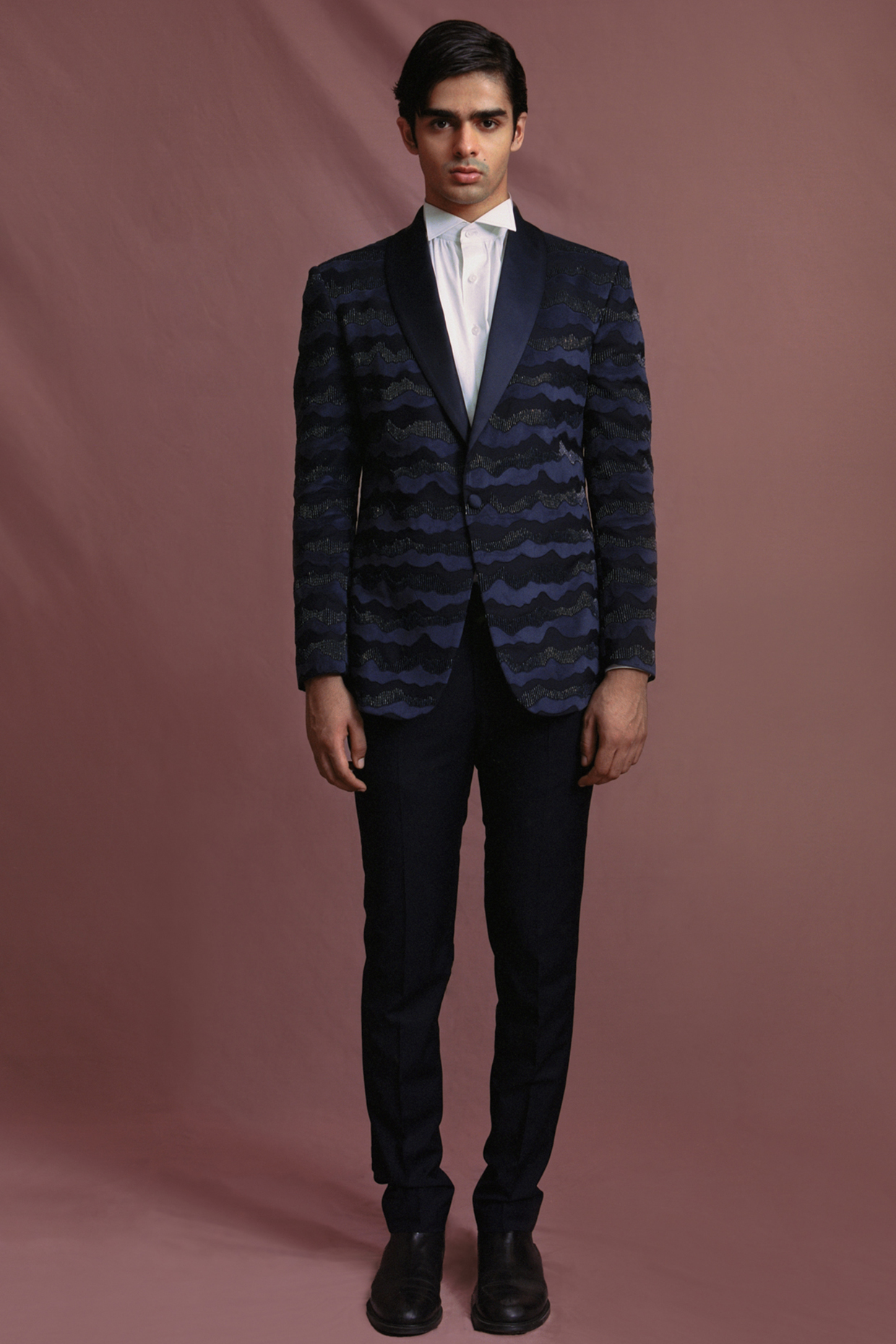 Black Suiting Hand Embroidered Tuxedo Set by Amaare at Pernia's Pop Up Shop