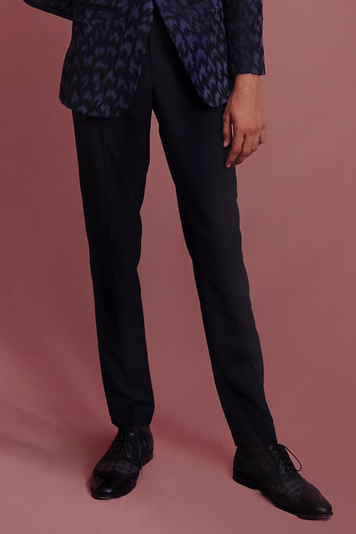 Midnight Blue Suiting Applique Embroidered Tuxedo Set by Amaare at Pernia's Pop Up Shop