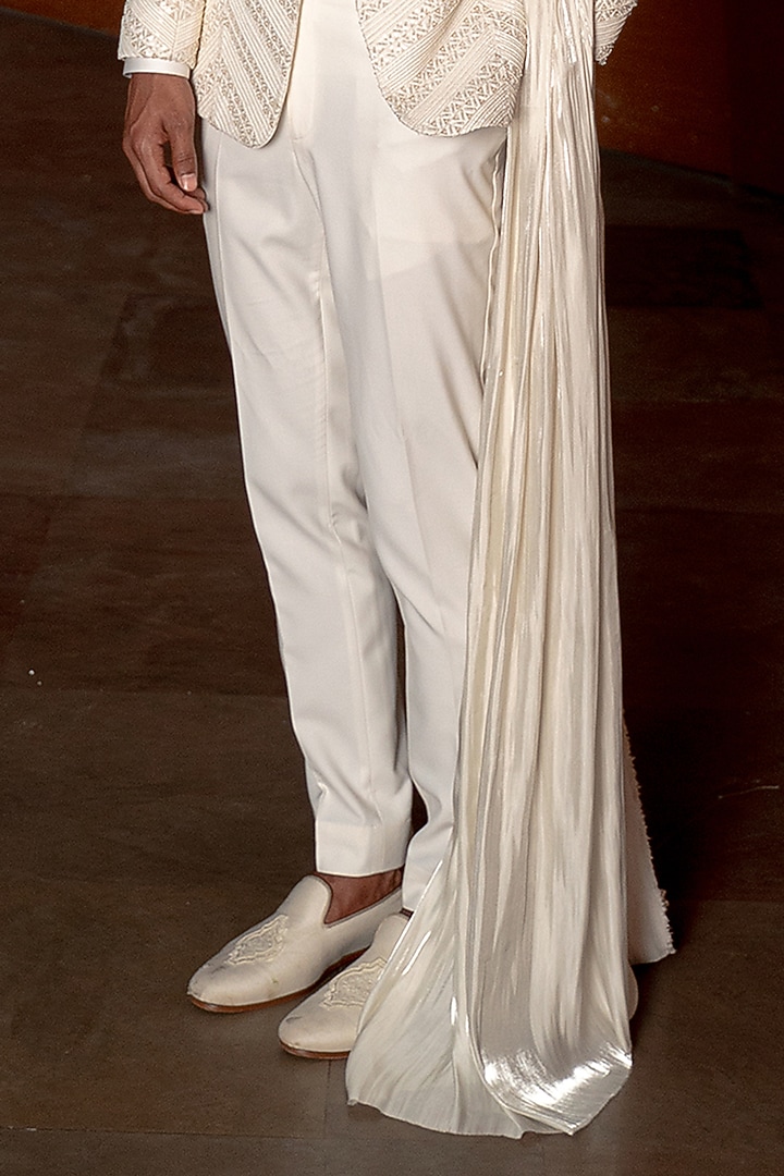 White Silk Hand Embroidered Tuxedo Set by Amaare at Pernia's Pop Up Shop