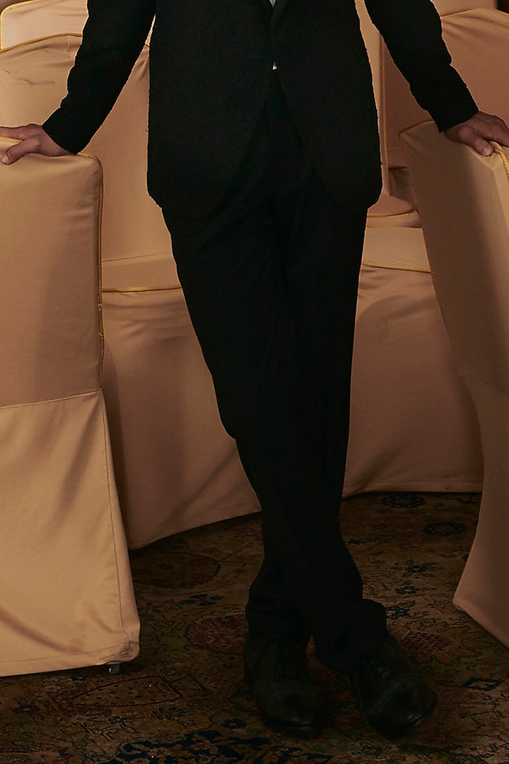 Black Suiting Bead Embroidered Tuxedo Set by Amaare at Pernia's Pop Up Shop