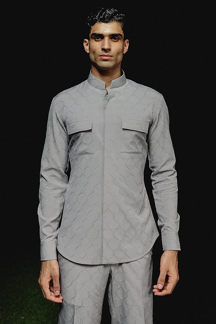Grey Cotton Tagai Embroidered Co-Ord Set by Amaare at Pernia's Pop Up Shop