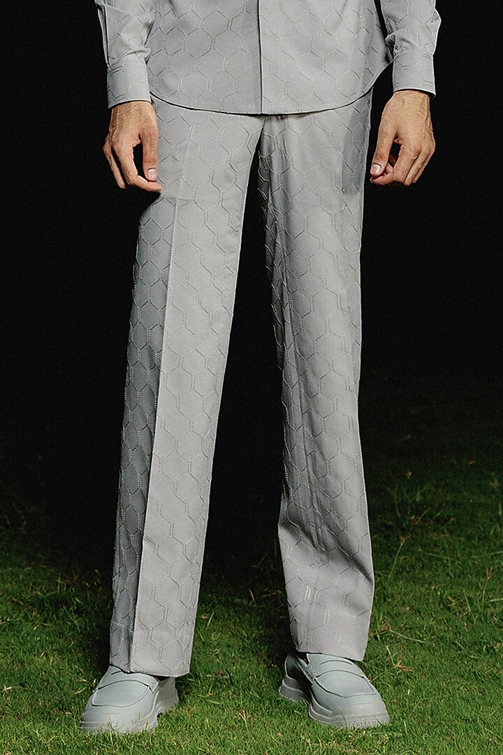 Grey Cotton Tagai Embroidered Co-Ord Set by Amaare at Pernia's Pop Up Shop