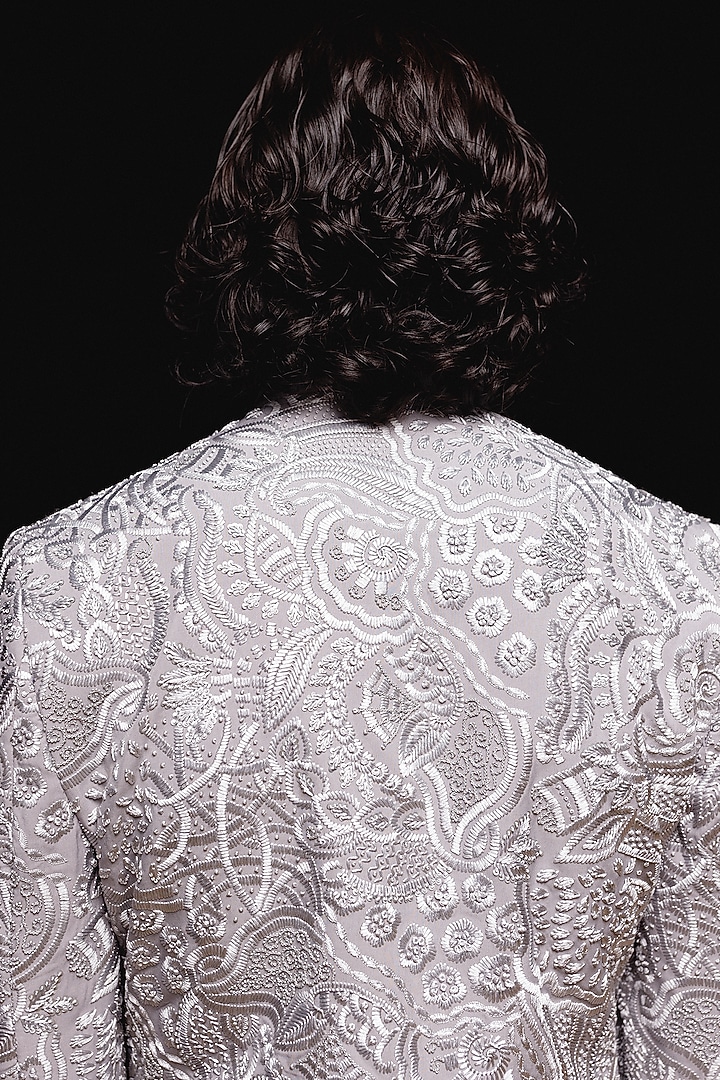 Mauve Silk Hand Embroidered Groom Bandhgala Set by Amaare at Pernia's Pop Up Shop