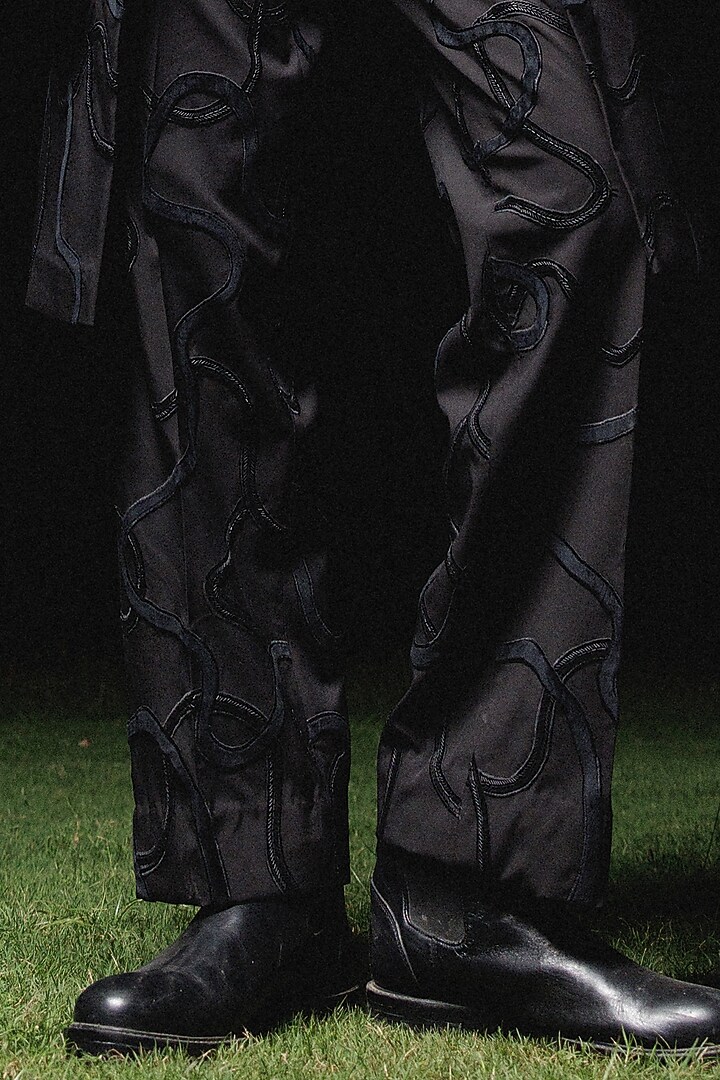 Black Suiting Hand Embroidered Trench Coat Set by Amaare at Pernia's Pop Up Shop