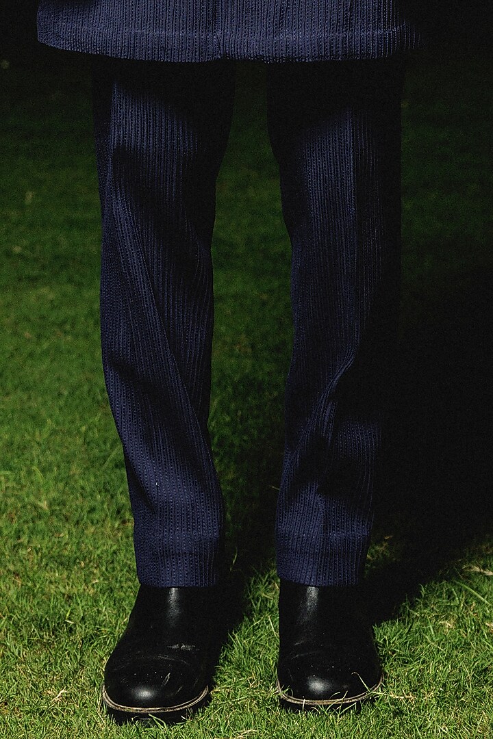 Navy Blue Silk Hand Embroidered Bundi Jacket Set by Amaare at Pernia's Pop Up Shop