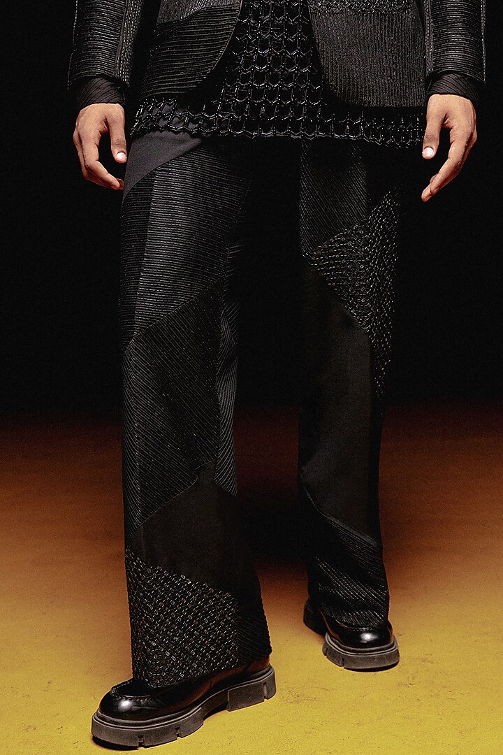 Black Suiting Hand Embroidered Tuxedo Set by Amaare at Pernia's Pop Up Shop