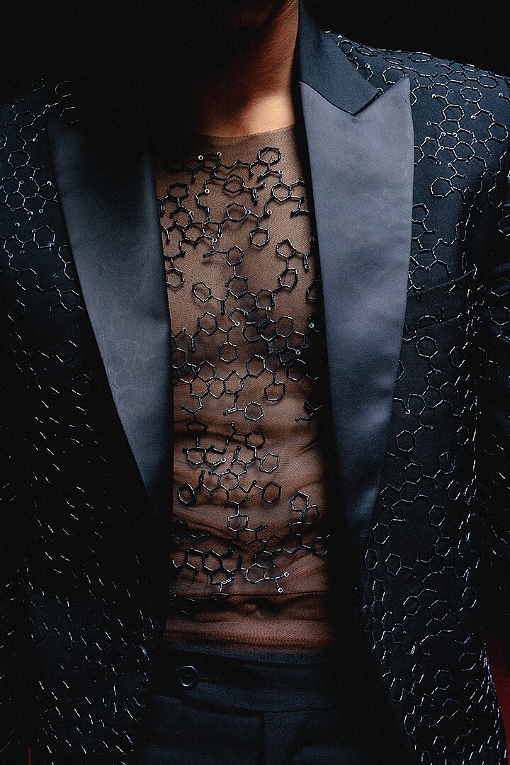 Teal Suiting Hand Embroidered Tuxedo Set by Amaare at Pernia's Pop Up Shop