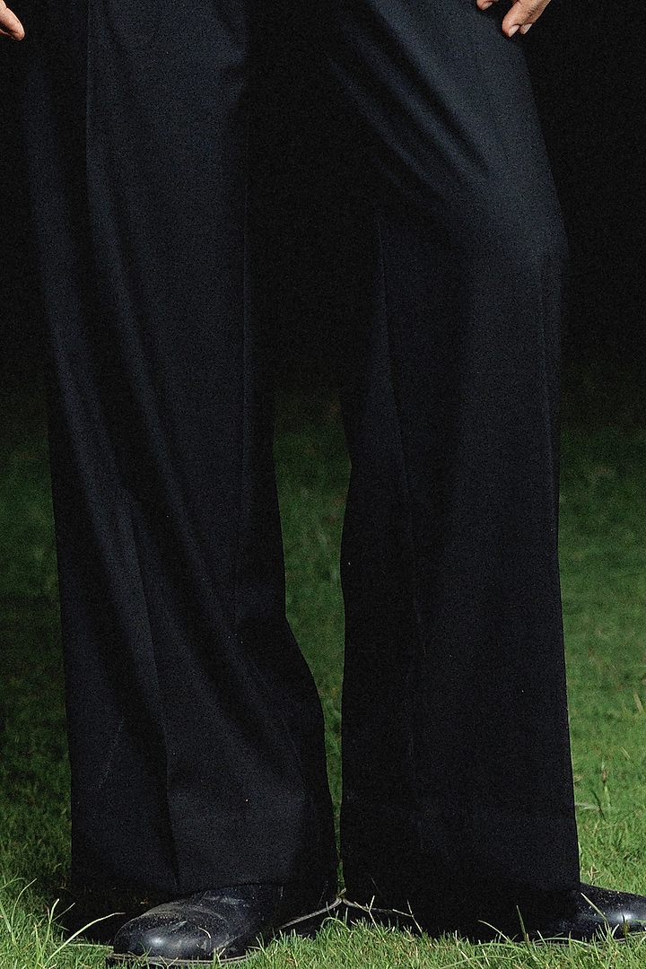 Black Silk Wool Blend Embroidered Tuxedo Set by Amaare at Pernia's Pop Up Shop