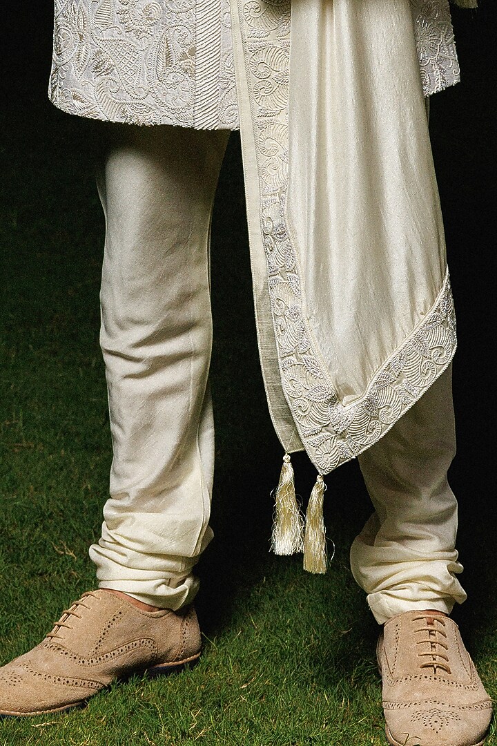 Ivory Silk Hand Embroidered Groom Sherwani Set by Amaare at Pernia's Pop Up Shop