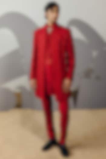 Red Silk Wool Blend Sequins Embroidered Indo-Western Set by Amaare at Pernia's Pop Up Shop