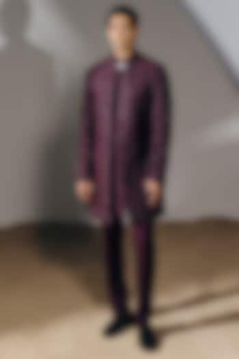 Deep Wine Silk Wool Blend Sequins Embroidered Indo-Western Set by Amaare at Pernia's Pop Up Shop