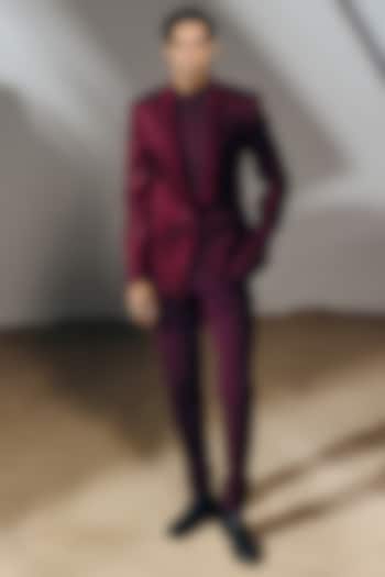 Deep Wine Silk Wool Blend Tuxedo Set by Amaare at Pernia's Pop Up Shop