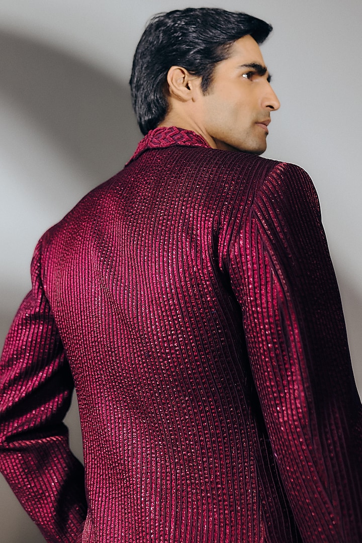 Deep Wine Silk Wool Blend Tuxedo Set by Amaare at Pernia's Pop Up Shop
