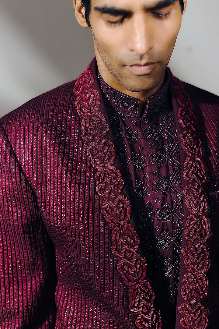 Deep Wine Silk Wool Blend Tuxedo Set by Amaare at Pernia's Pop Up Shop