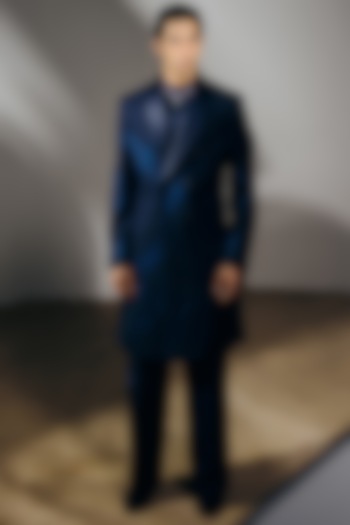 Navy Blue Silk Wool Blend Pintucks Trench Coat Set by Amaare at Pernia's Pop Up Shop