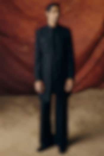 Black Silk Wool Blend Sequins Embroidered Indo-Western Set by Amaare at Pernia's Pop Up Shop