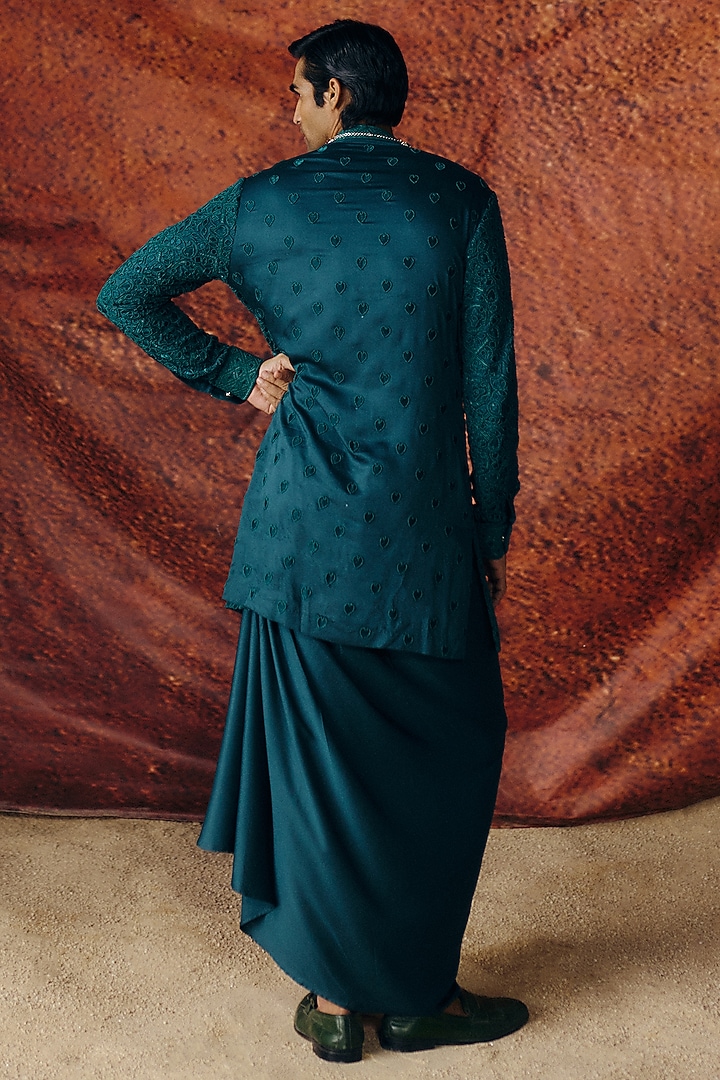 Forest Green Silk Satin Sequins Embroidered Kurta Set by Amaare at Pernia's Pop Up Shop