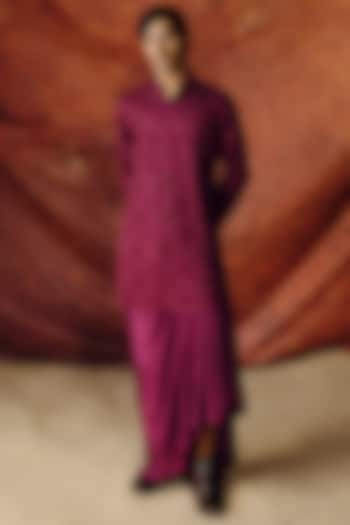 Deep Wine Silk Satin Sequins Embroidered Kurta Set by Amaare at Pernia's Pop Up Shop