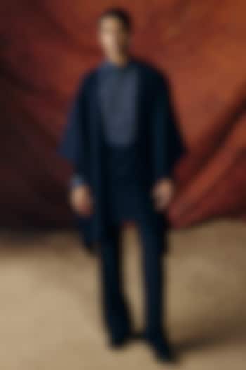 Navy Blue Chanderi Embroidered Indo-Western Set by Amaare at Pernia's Pop Up Shop