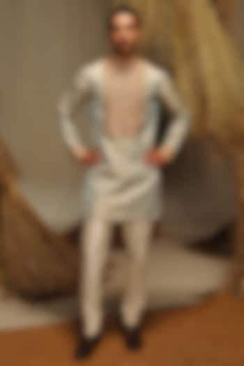 Ice Blue Silk Tissue Kurta Set by Amaare at Pernia's Pop Up Shop