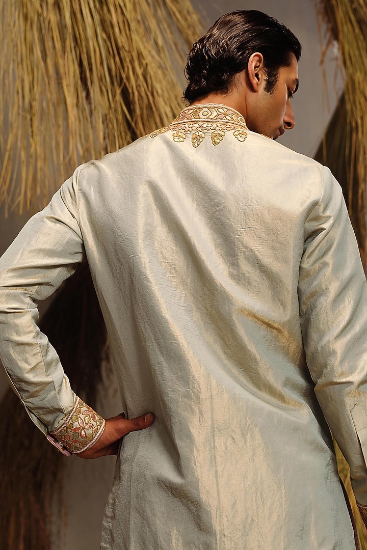 Ice Blue Silk Tissue Kurta Set by Amaare at Pernia's Pop Up Shop