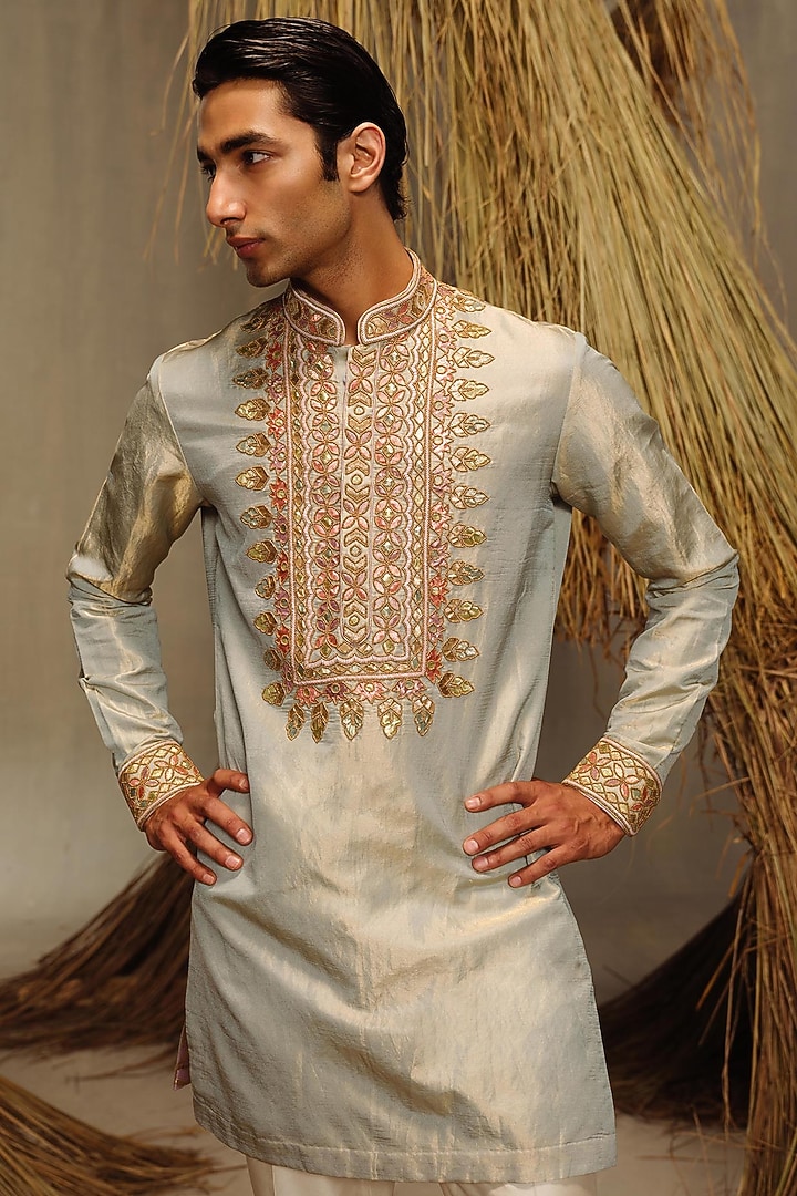 Ice Blue Silk Tissue Kurta Set by Amaare at Pernia's Pop Up Shop