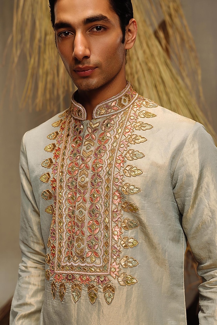 Ice Blue Silk Tissue Kurta Set by Amaare at Pernia's Pop Up Shop