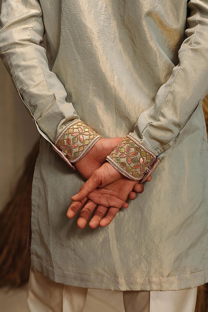 Ice Blue Silk Tissue Kurta Set by Amaare at Pernia's Pop Up Shop