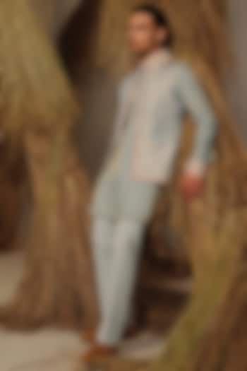 Ice Blue Silk Tissue Nehru Jacket Set by Amaare at Pernia's Pop Up Shop