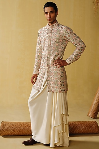 Ivory Silk Tissue Kurta Set by Amaare