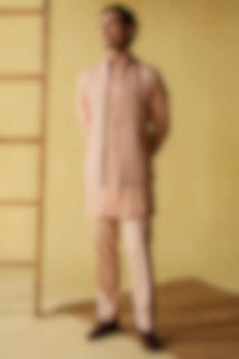 Peach Silk Tissue Nehru Jacket Set by Amaare at Pernia's Pop Up Shop