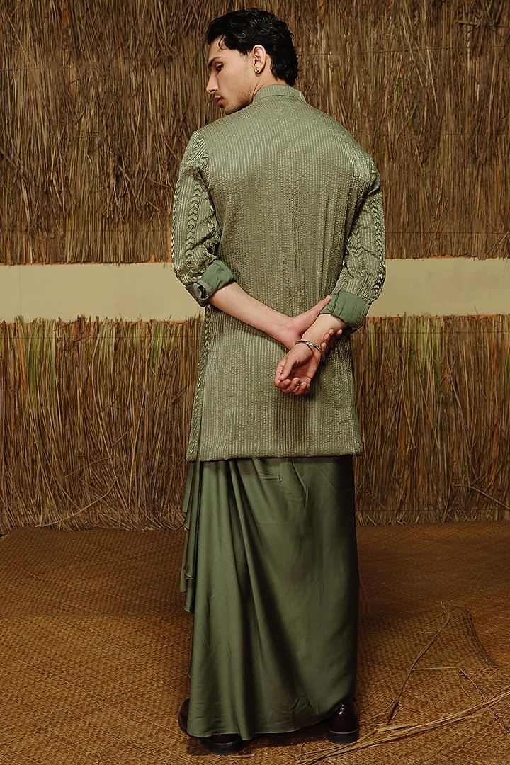 Olive Green Chanderi Kurta Set by Amaare at Pernia's Pop Up Shop