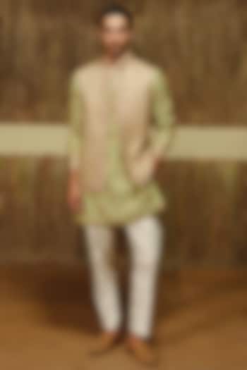 Mint Green Raw Silk Nehru Jacket Set by Amaare at Pernia's Pop Up Shop