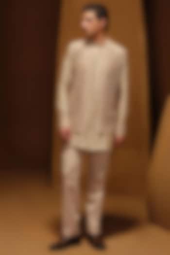 Beige Habutai Silk Nehru Jacket Set by Amaare at Pernia's Pop Up Shop