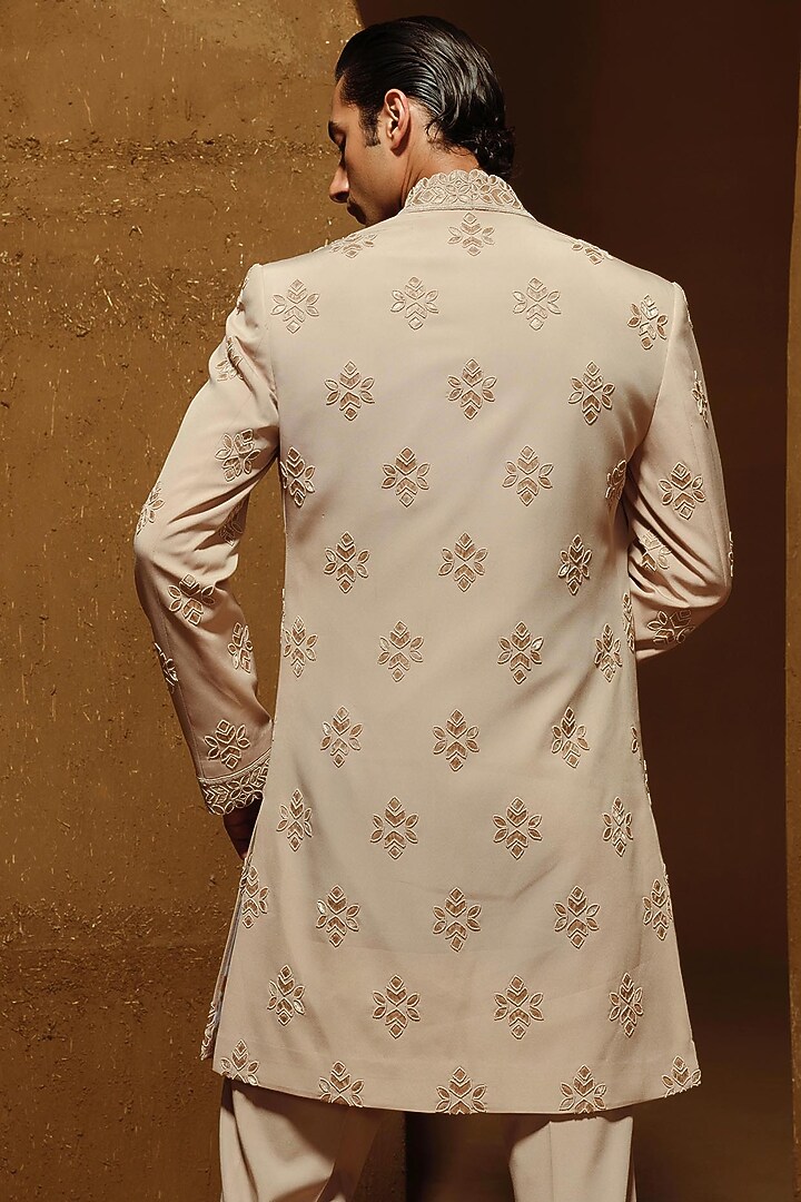 Beige Silk Wool Blend Indo-Western Set by Amaare at Pernia's Pop Up Shop