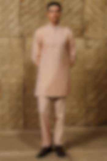 Dusty Pink Silk Tissue Hand Embroidered Kurta Set by Amaare at Pernia's Pop Up Shop