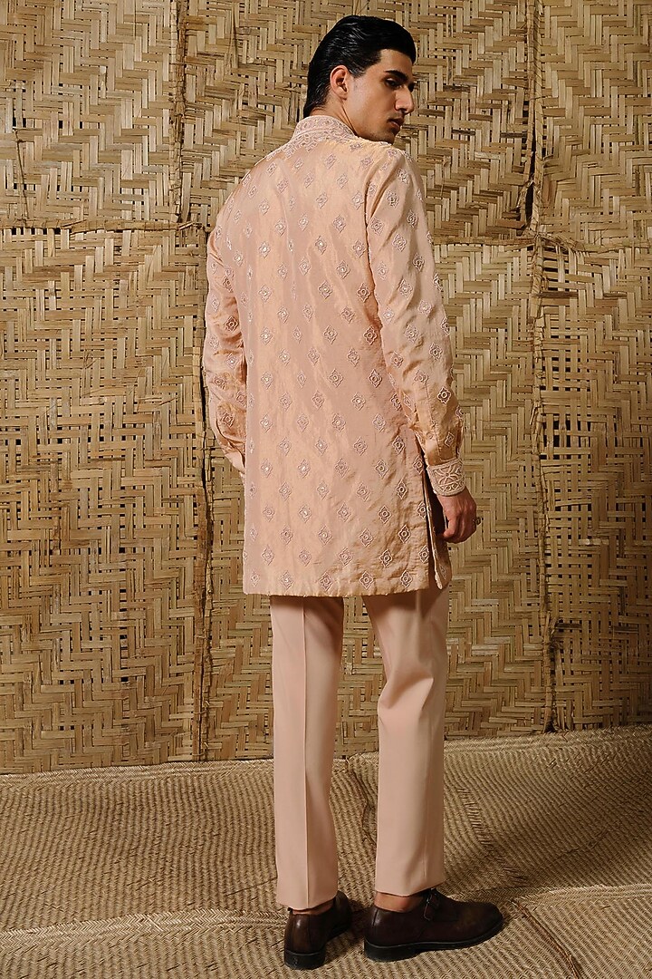 Dusty Pink Silk Tissue Hand Embroidered Kurta Set by Amaare at Pernia's Pop Up Shop