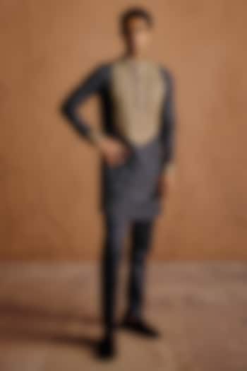 Midnight Blue Habutai Silk Sequins Embroidered Kurta Set by Amaare at Pernia's Pop Up Shop