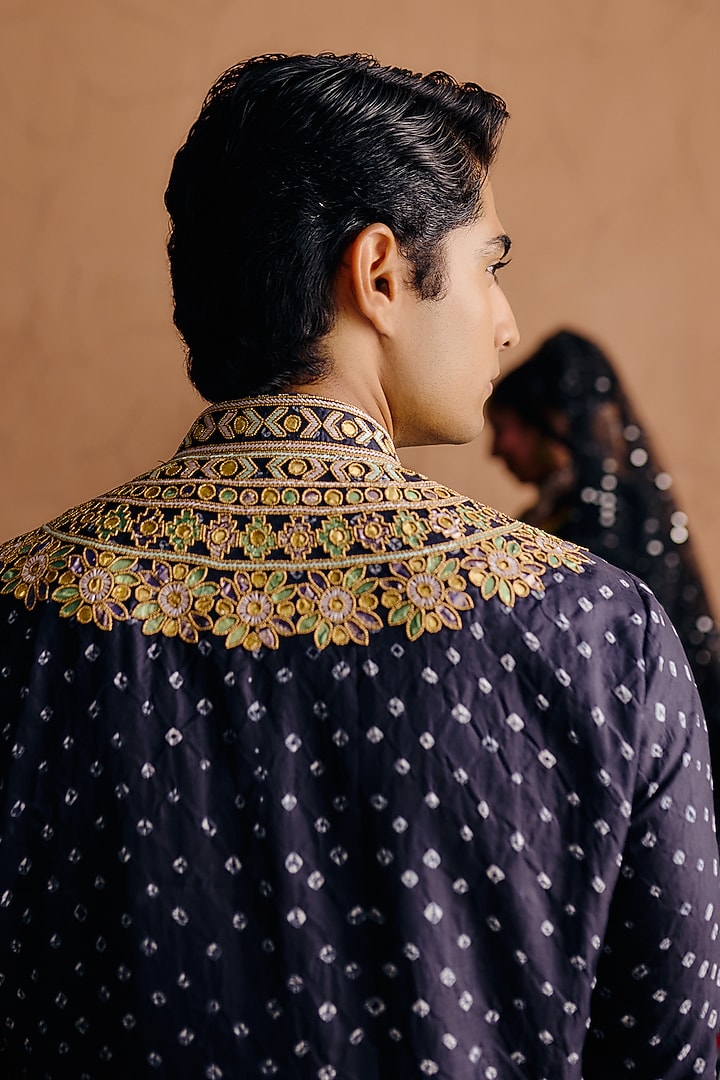 Midnight Blue Habutai Silk Sequins Embroidered Kurta Set by Amaare at Pernia's Pop Up Shop