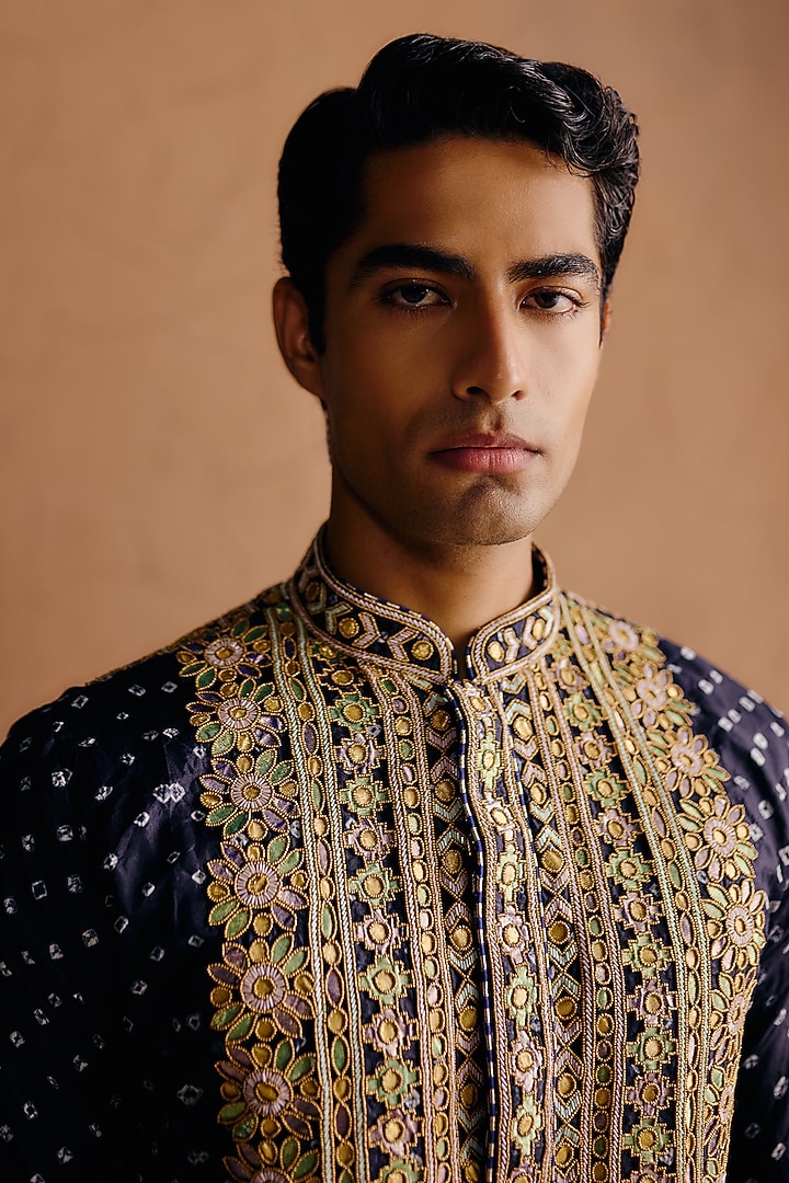 Midnight Blue Habutai Silk Sequins Embroidered Kurta Set by Amaare at Pernia's Pop Up Shop