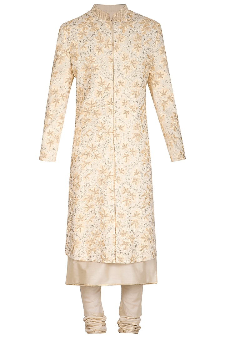 Ivory Embroidered Sherwani Set by Amaare