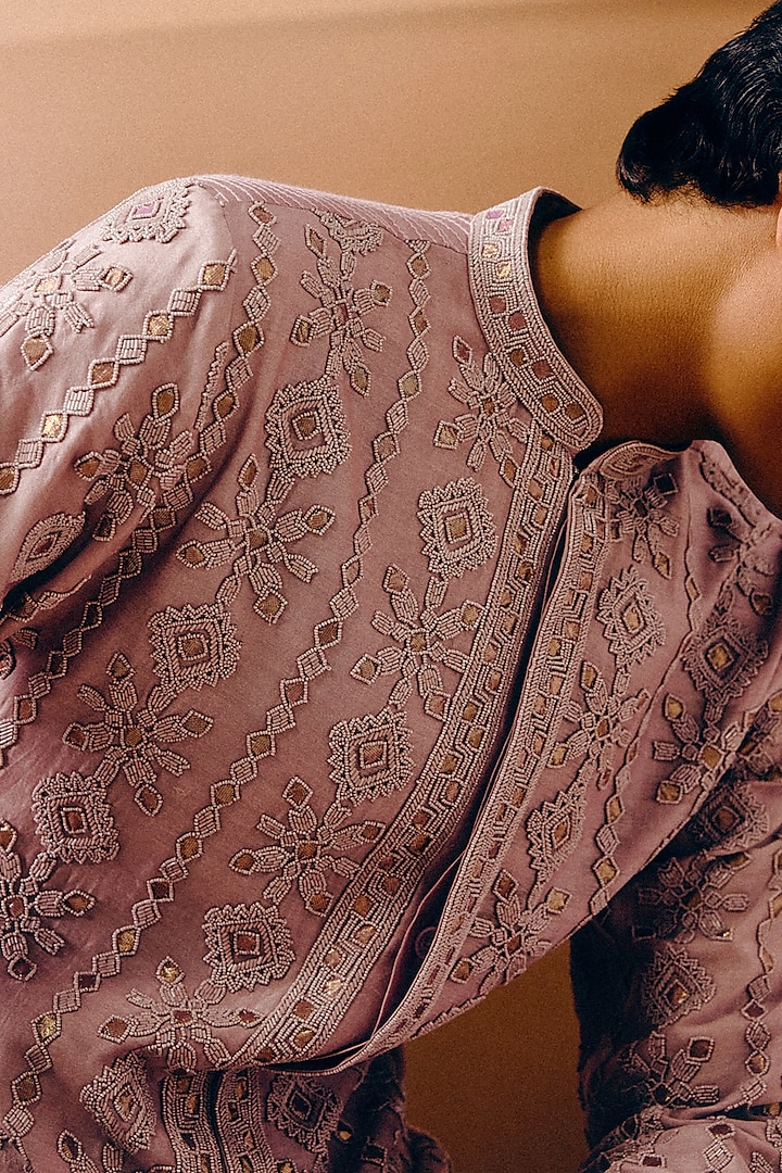 Lilac Cotton Silk Blend Gota Patti Hand Embroidered Kurta Set by Amaare at Pernia's Pop Up Shop