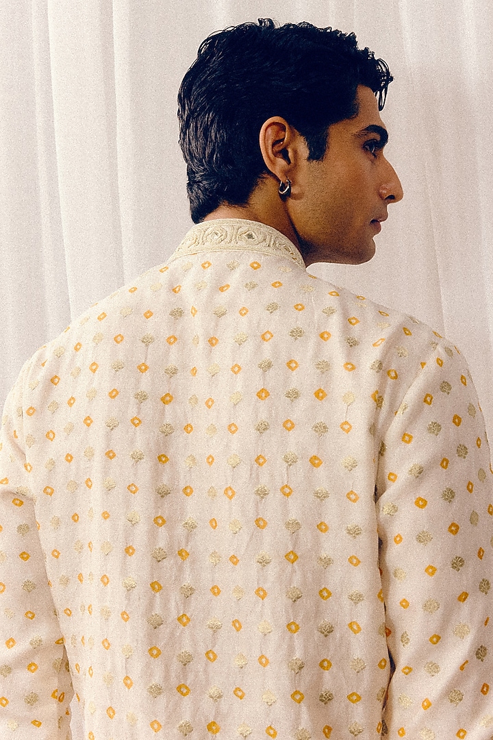 Creamy Beige Dobby Silk Gota Patti Hand Embroidered Kurta Set by Amaare at Pernia's Pop Up Shop