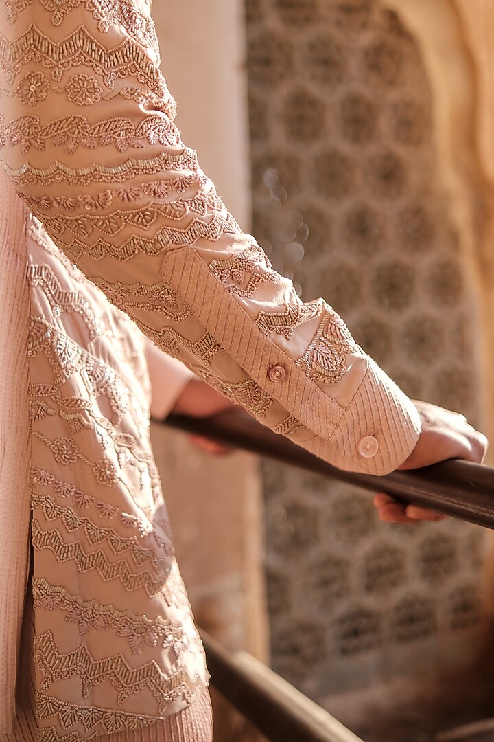 Rose Pink Cotton Silk blend Sequins Embroidered Kurta Set by Amaare at Pernia's Pop Up Shop