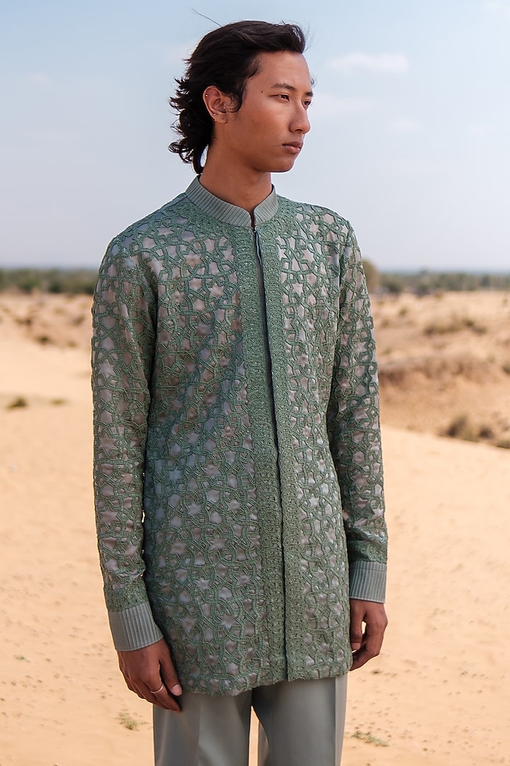 Pistachio Green Organza Beads Embroidered Kurta Set by Amaare at Pernia's Pop Up Shop