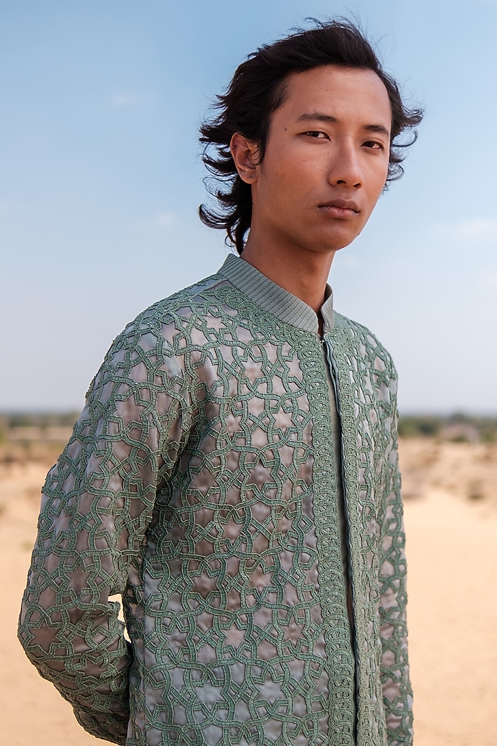 Pistachio Green Organza Beads Embroidered Kurta Set by Amaare at Pernia's Pop Up Shop