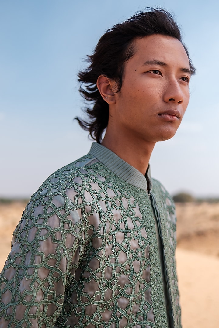 Pistachio Green Organza Beads Embroidered Kurta Set by Amaare at Pernia's Pop Up Shop