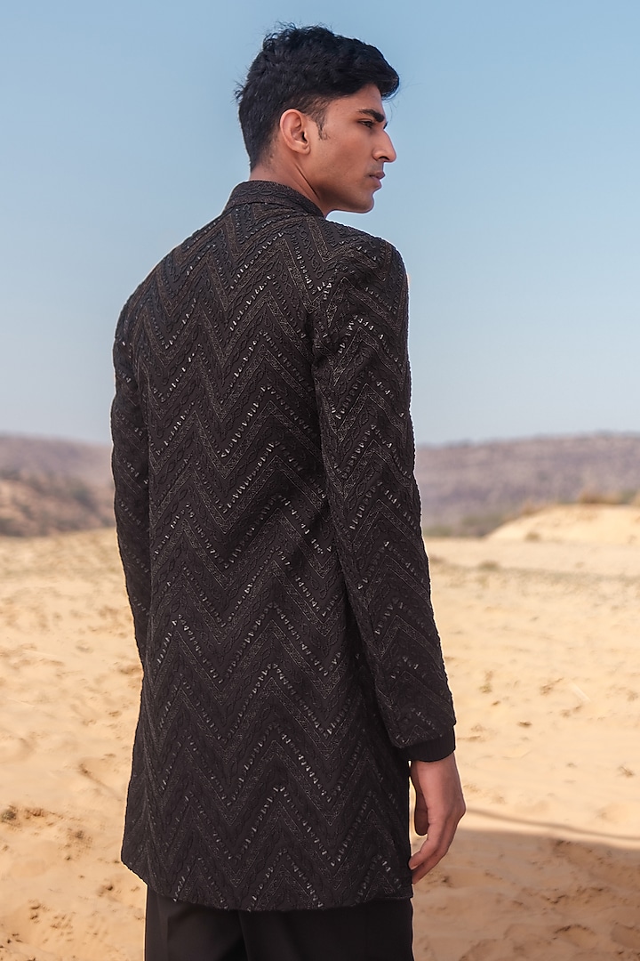 Black Cotton Silk blend Glass Beads Embroidered Indo-Western Set by Amaare at Pernia's Pop Up Shop
